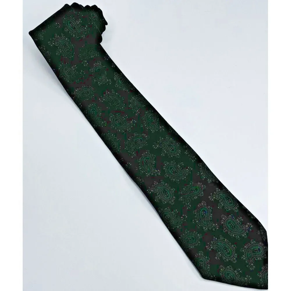 Rooster 100% Silk Tie Burgundy Green Paisley West End Collection 59